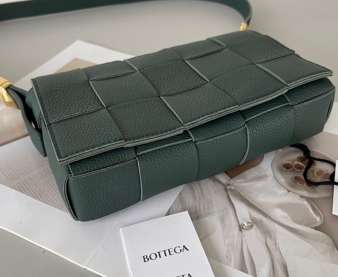 Bottega Veneta Cassette Bag In Raintree Grained Intreccio Calfskin