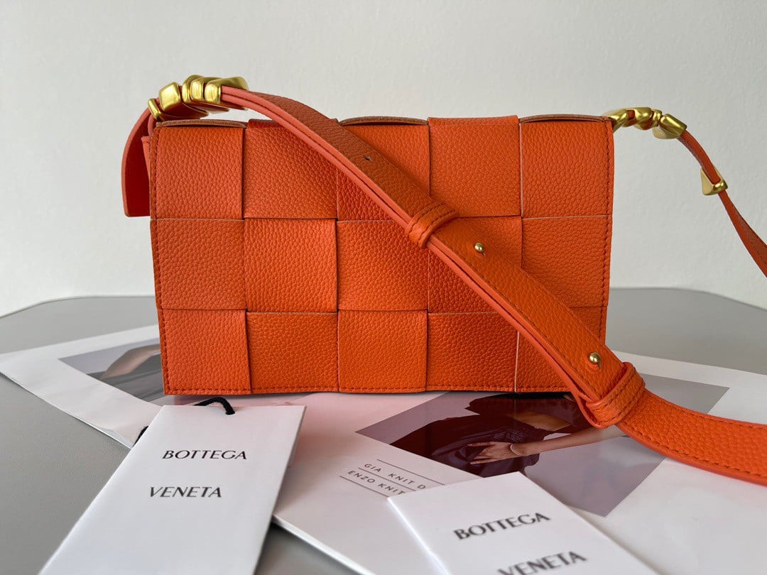 Bottega Veneta Cassette Bag In Maple Grained Intreccio Calfskin