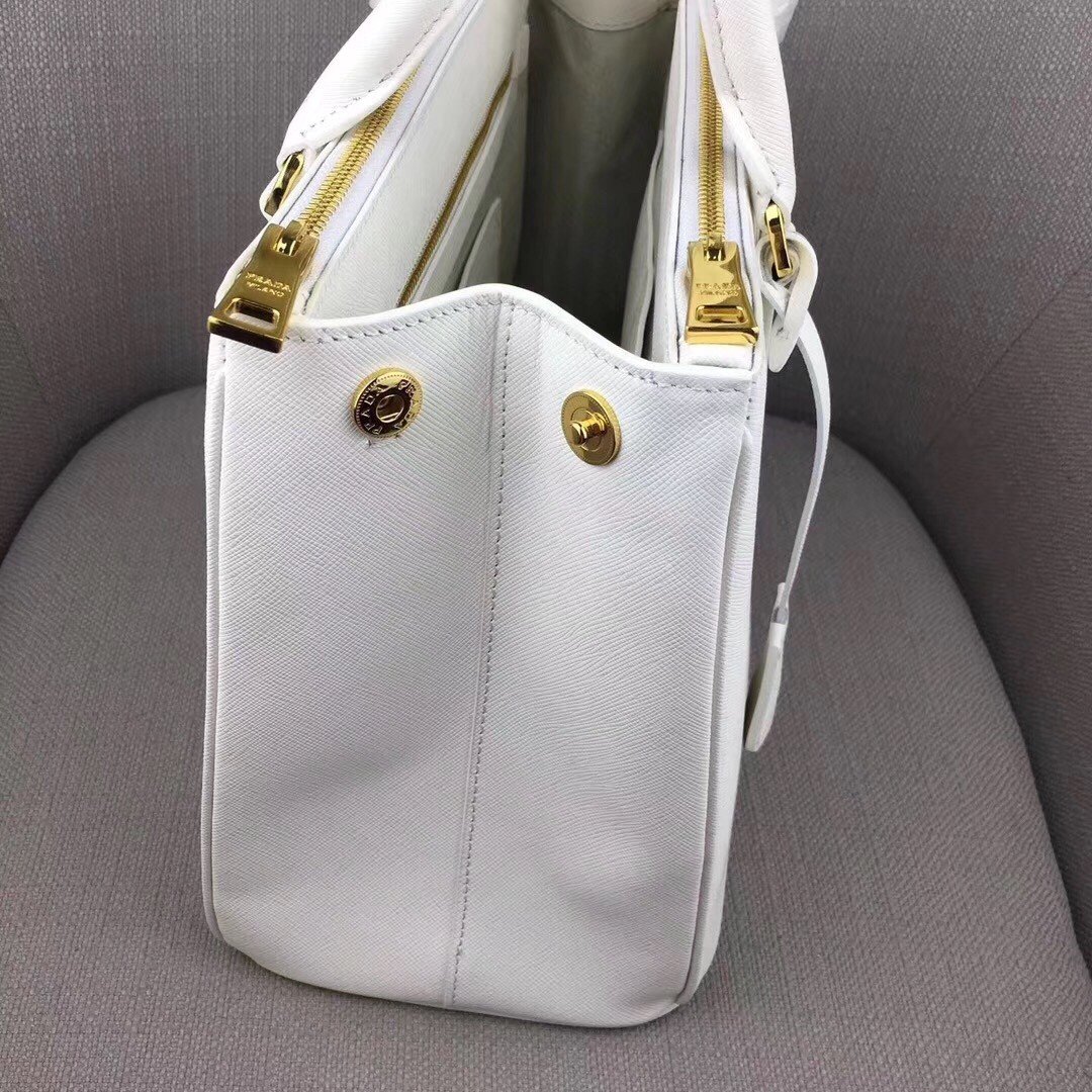 Prada Galleria Large Bag In White Saffiano Leather