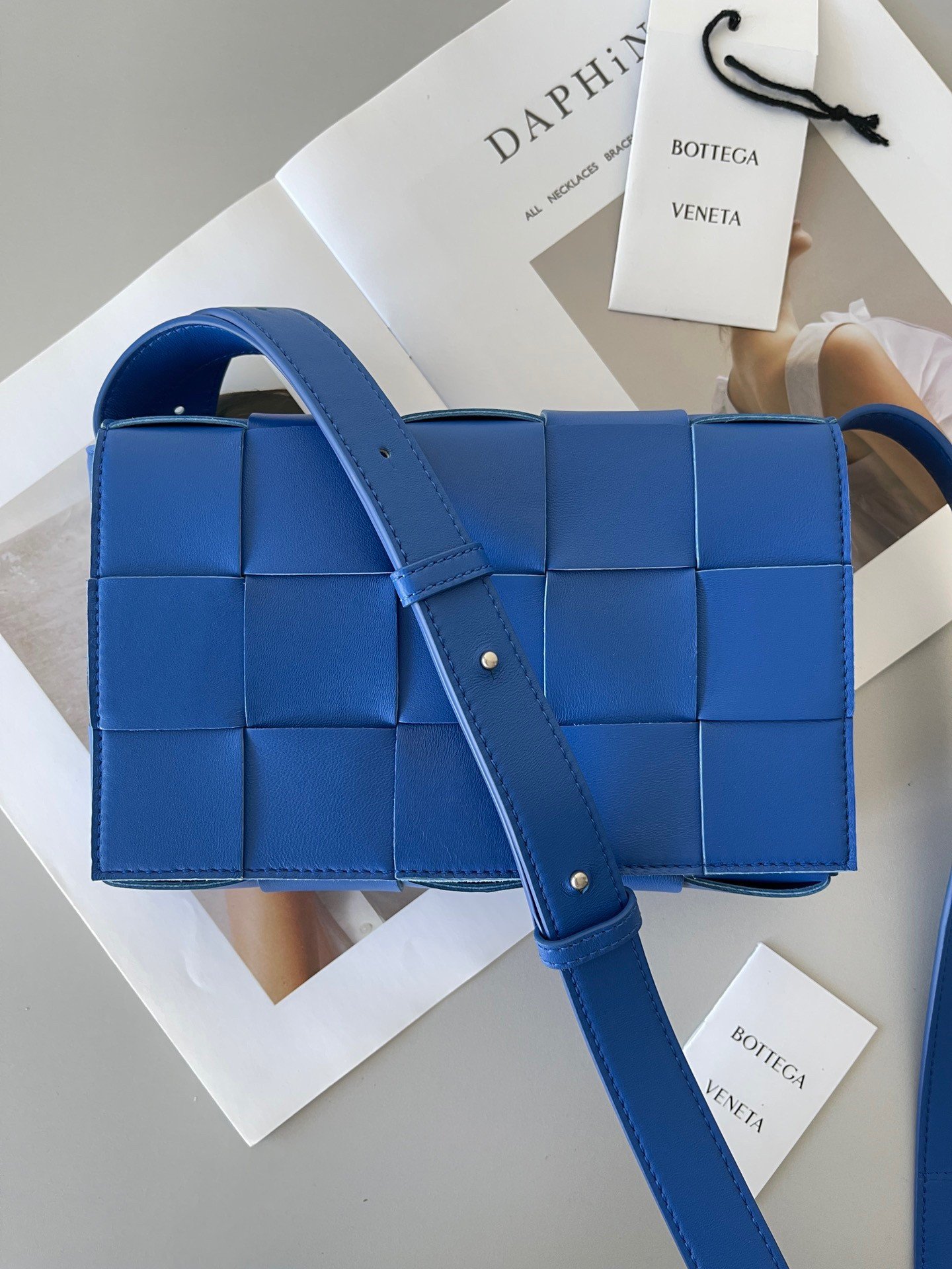 Bottega Veneta Cassette Bag In Blue Intreccio Lambskin