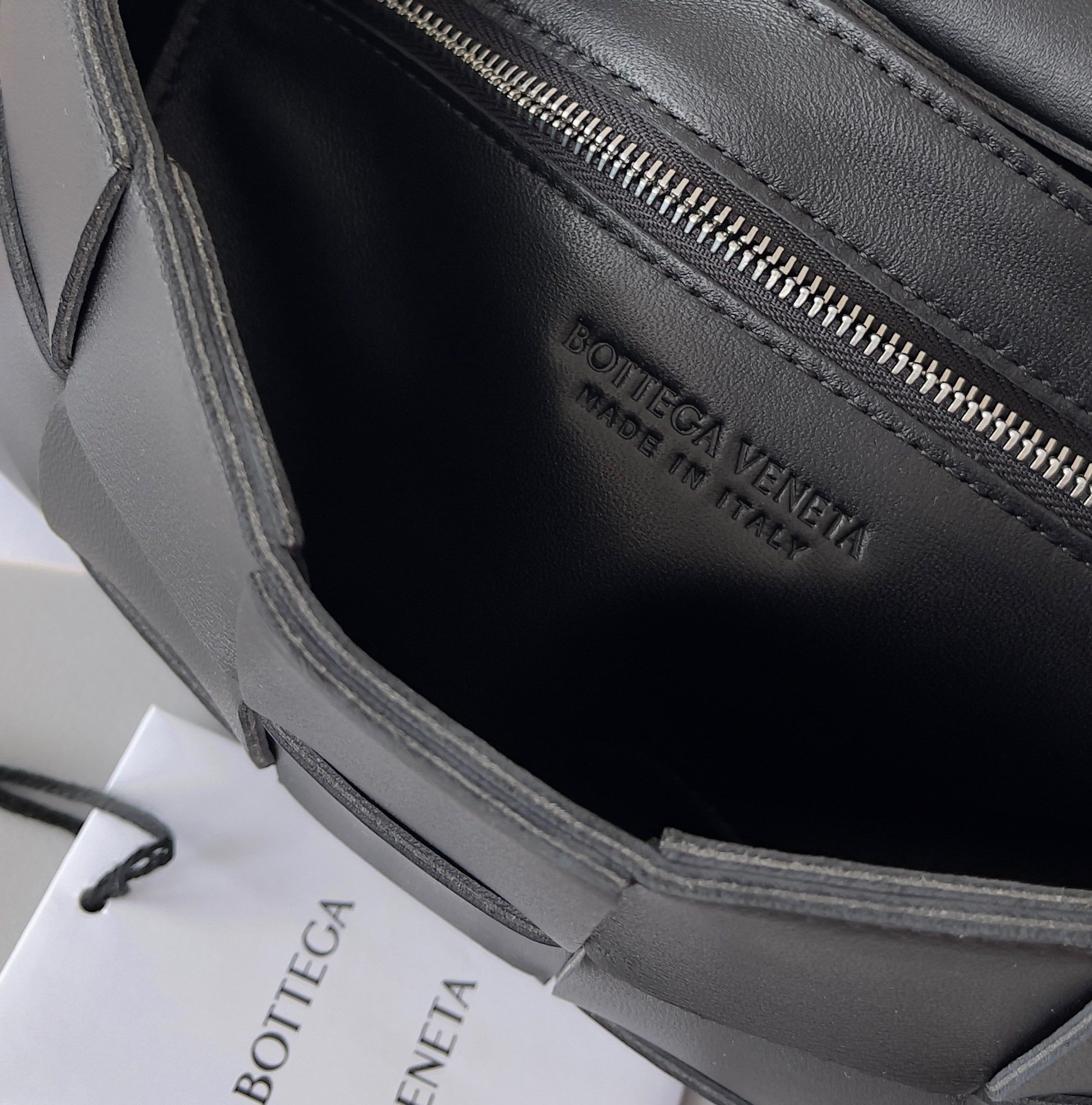 Bottega Veneta Cassette Bag In Black Intreccio Lambskin