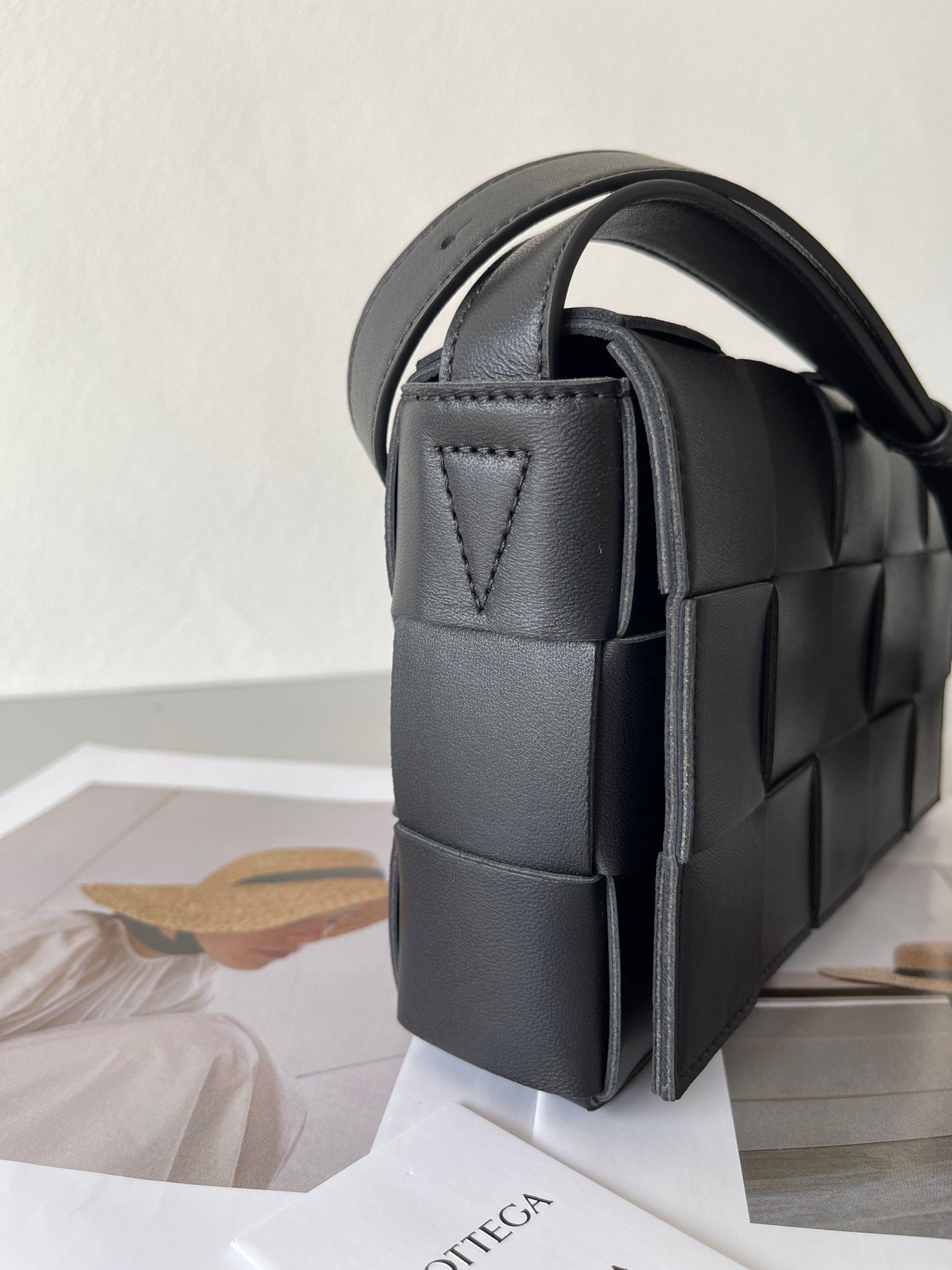 Bottega Veneta Cassette Bag In Black Intreccio Lambskin