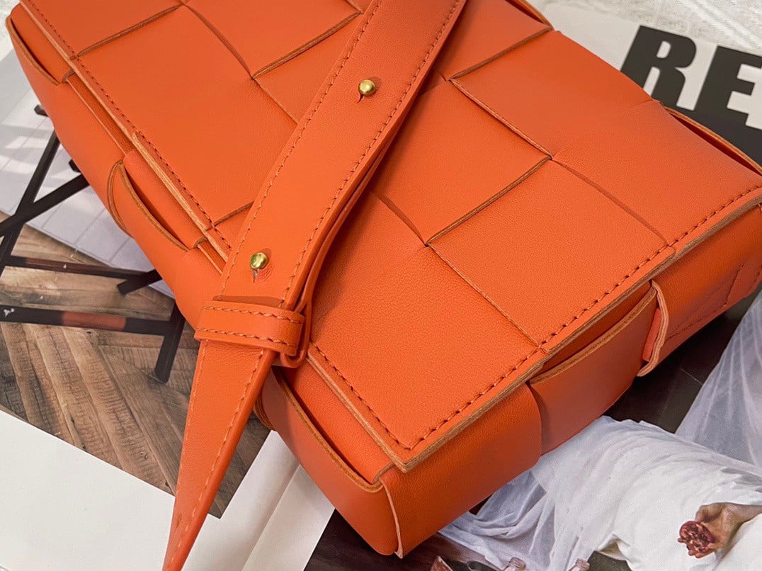 Bottega Veneta Cassette Bag In Orange Intreccio Lambskin