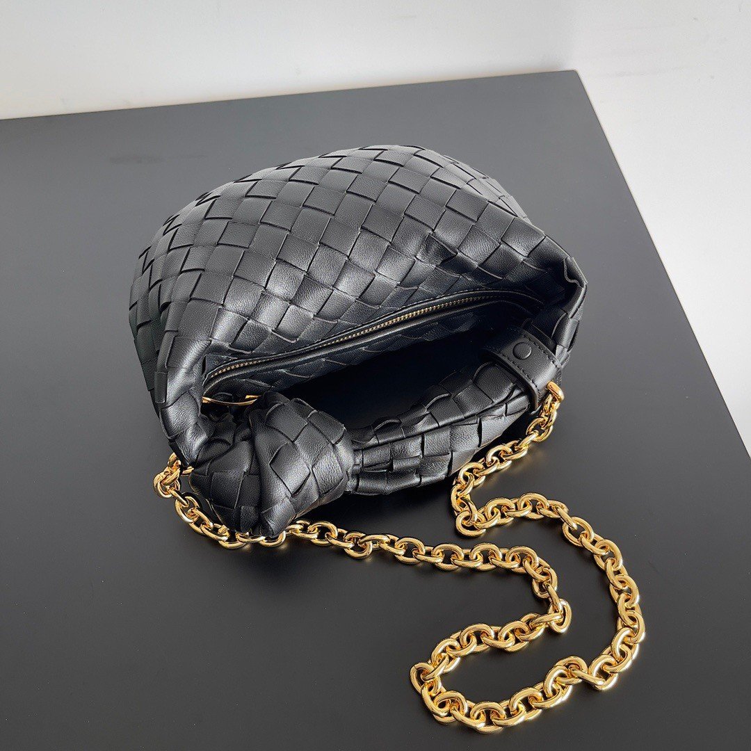 Bottega Veneta Mini Jodie Chain Bag In Black Intrecciato Lambskin