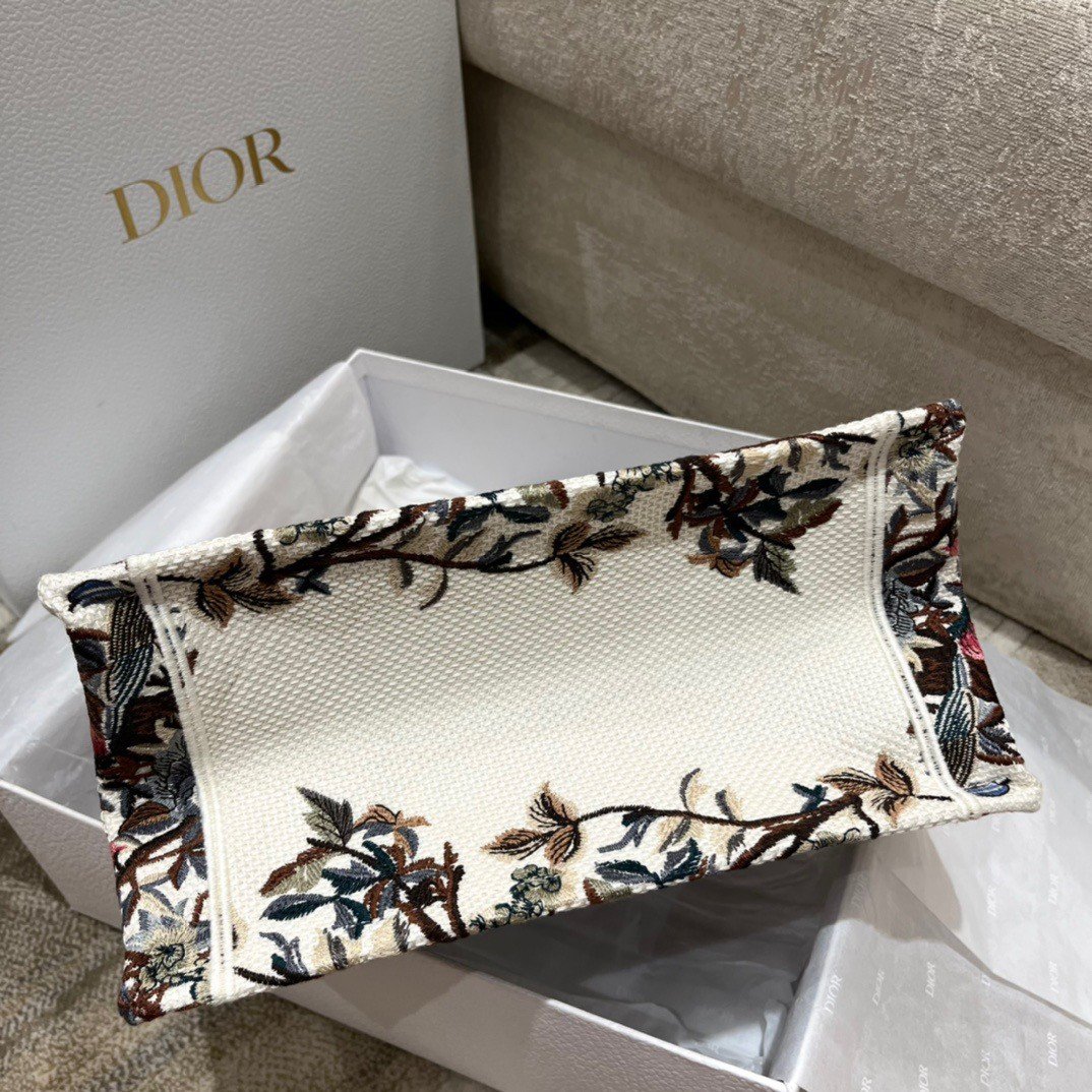 Dior Small Book Tote Bag In White Jardin d'Hiver Embroidery