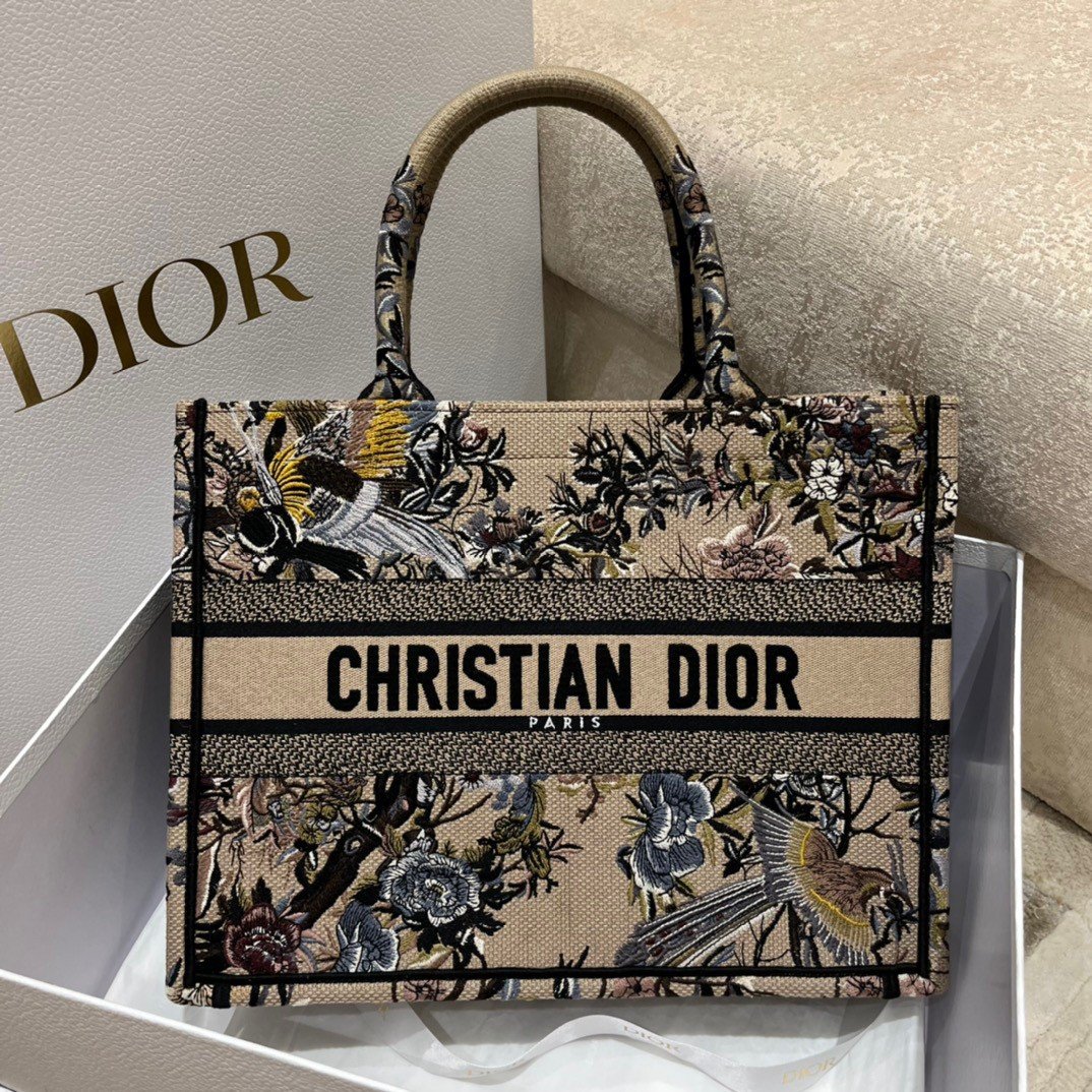 Dior Medium Book Tote Bag In Beige Jardin d'Hiver Embroidery