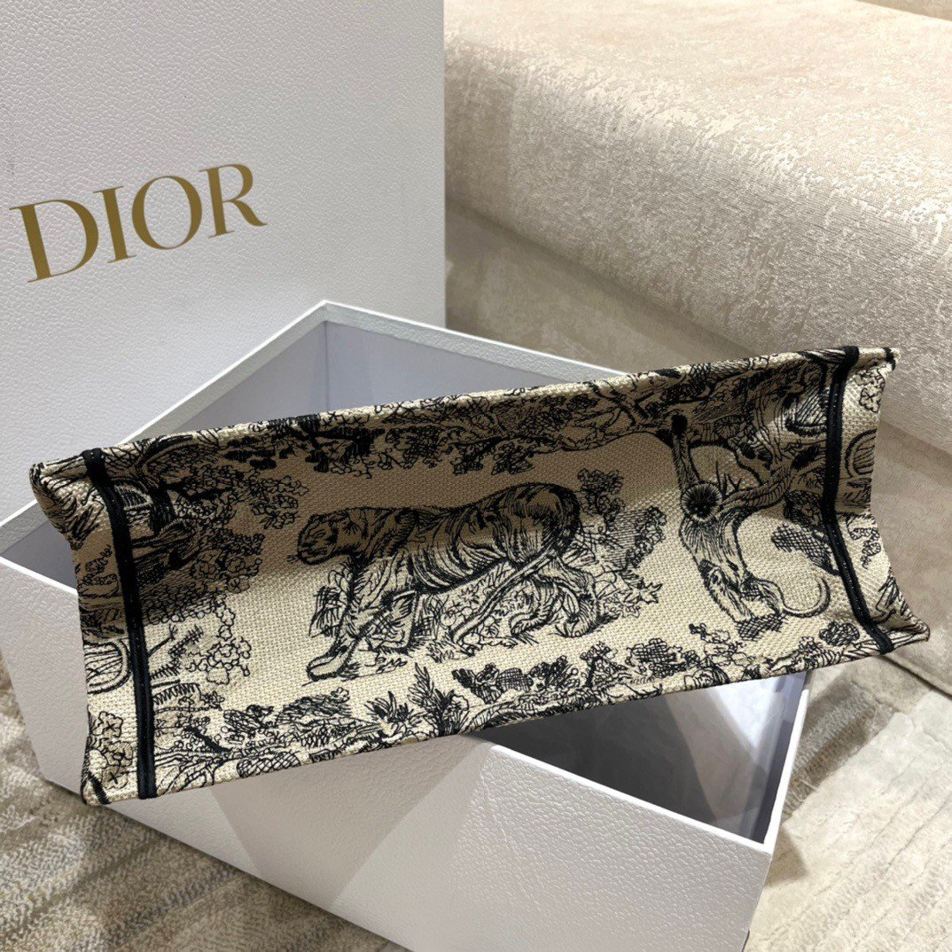 Dior Medium Book Tote Bag In Brown Toile de Jouy Embroidery