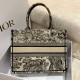 Dior Medium Book Tote Bag In Brown Toile de Jouy Embroidery