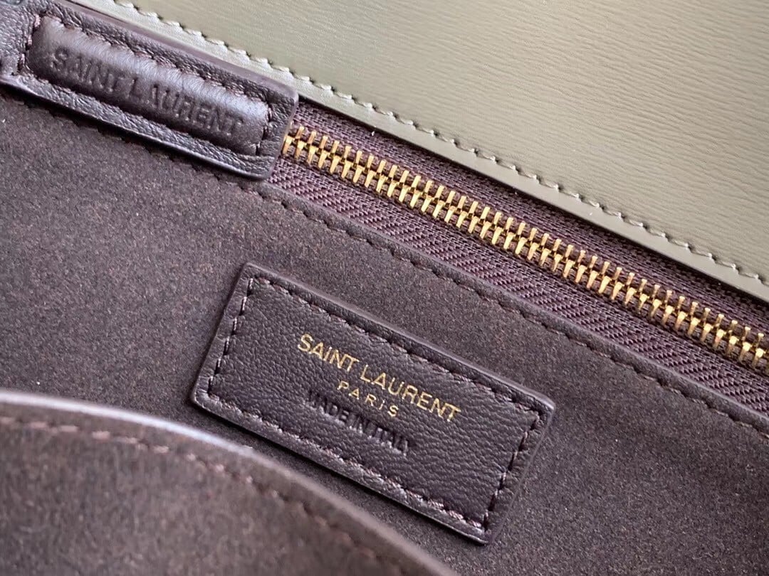 Saint Laurent Le Carre Satchel Bag In Olive Calfskin