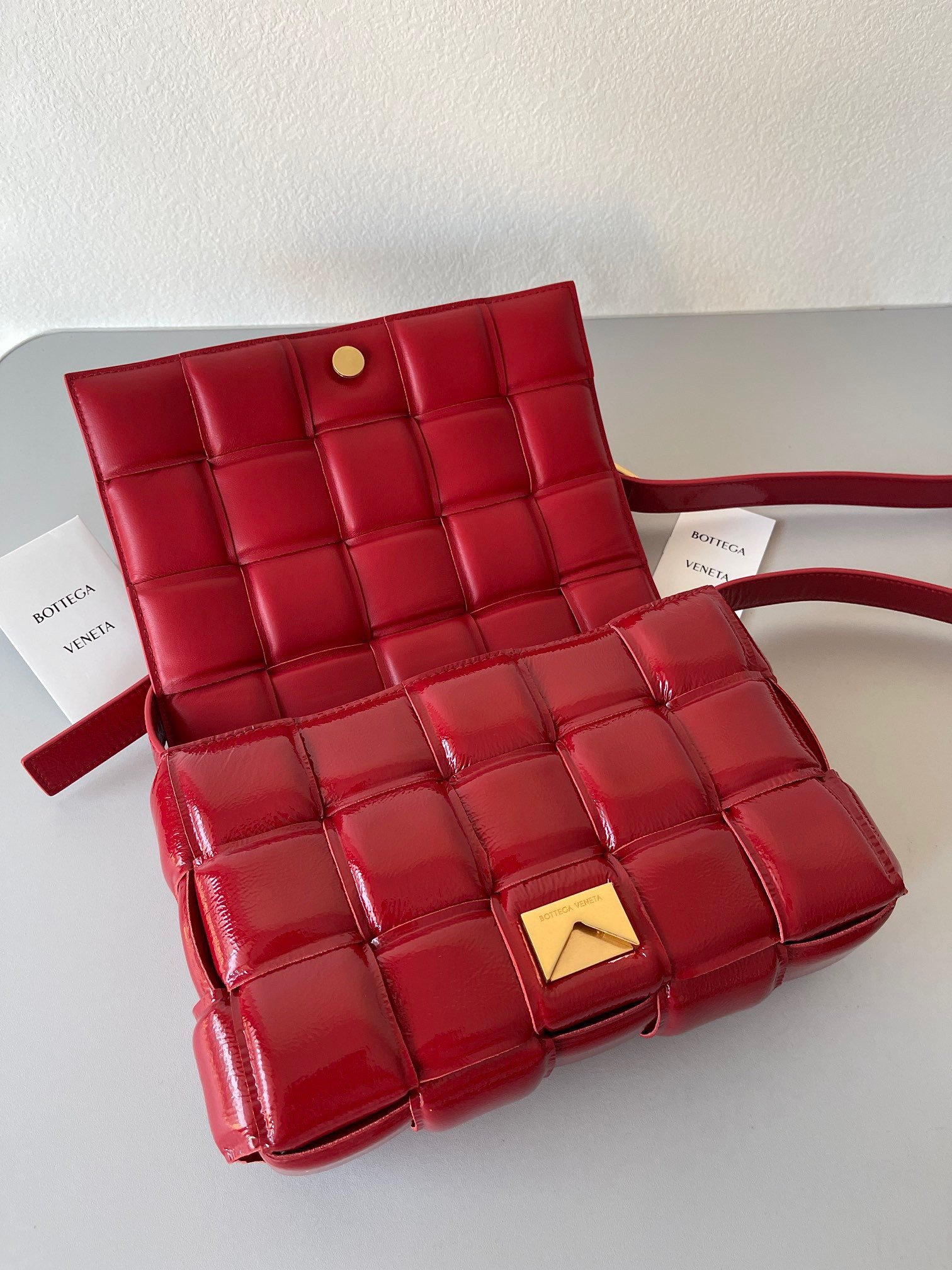 Bottega Veneta Padded Cassette Bag In Red Intrecciato Deerskin