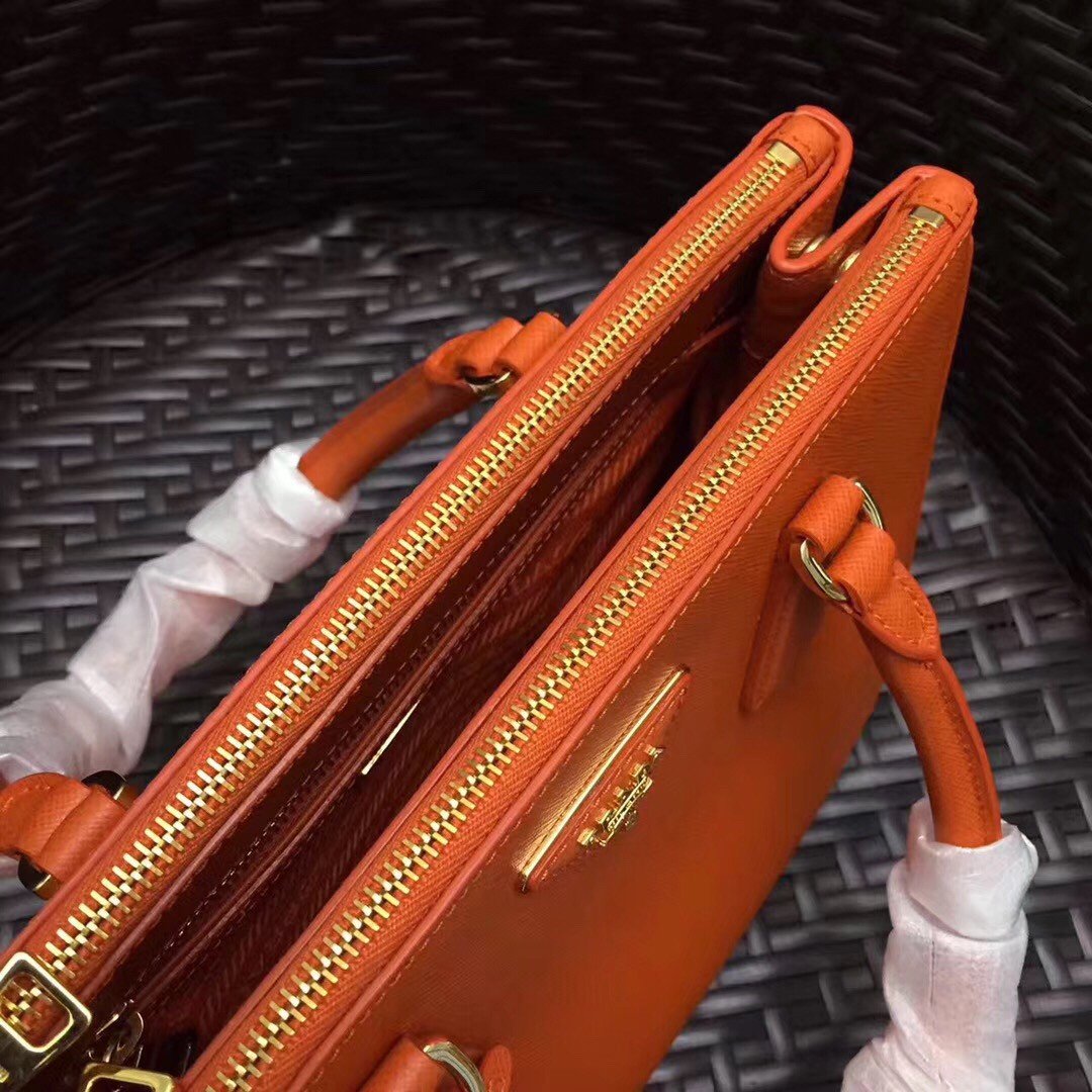 Prada Galleria Medium Bag In Orange Saffiano Leather