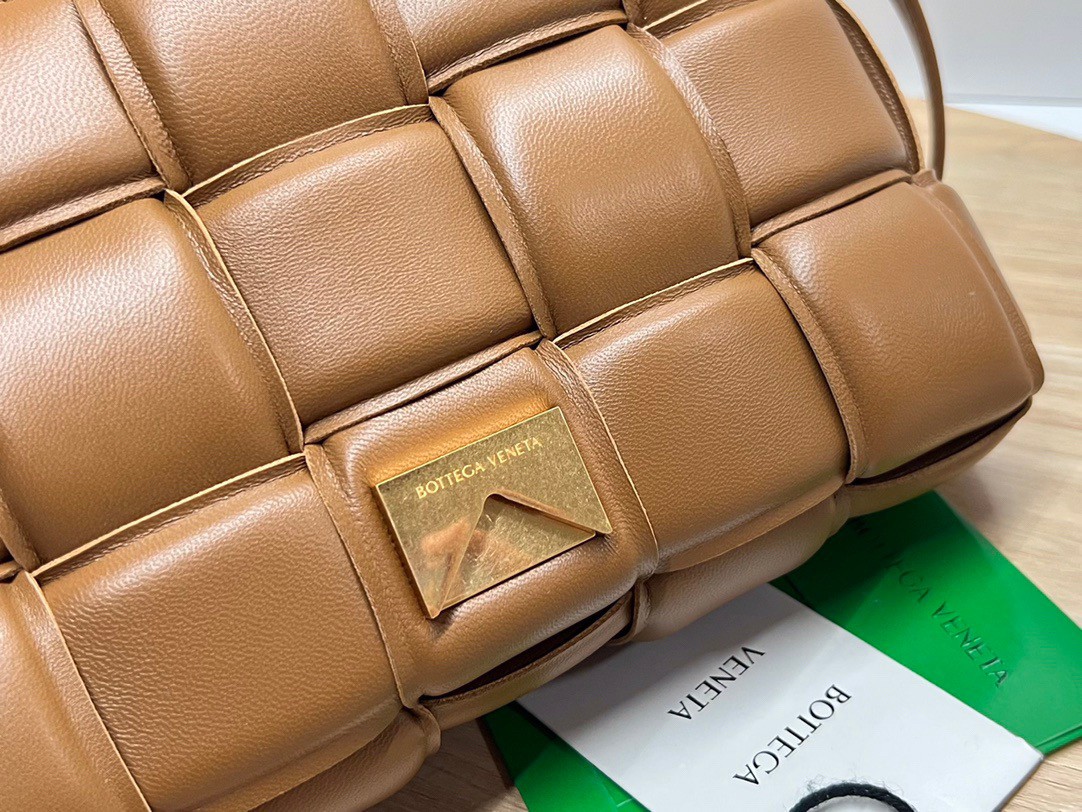 Bottega Veneta Padded Cassette Bag In Caramel Intrecciato Lambskin