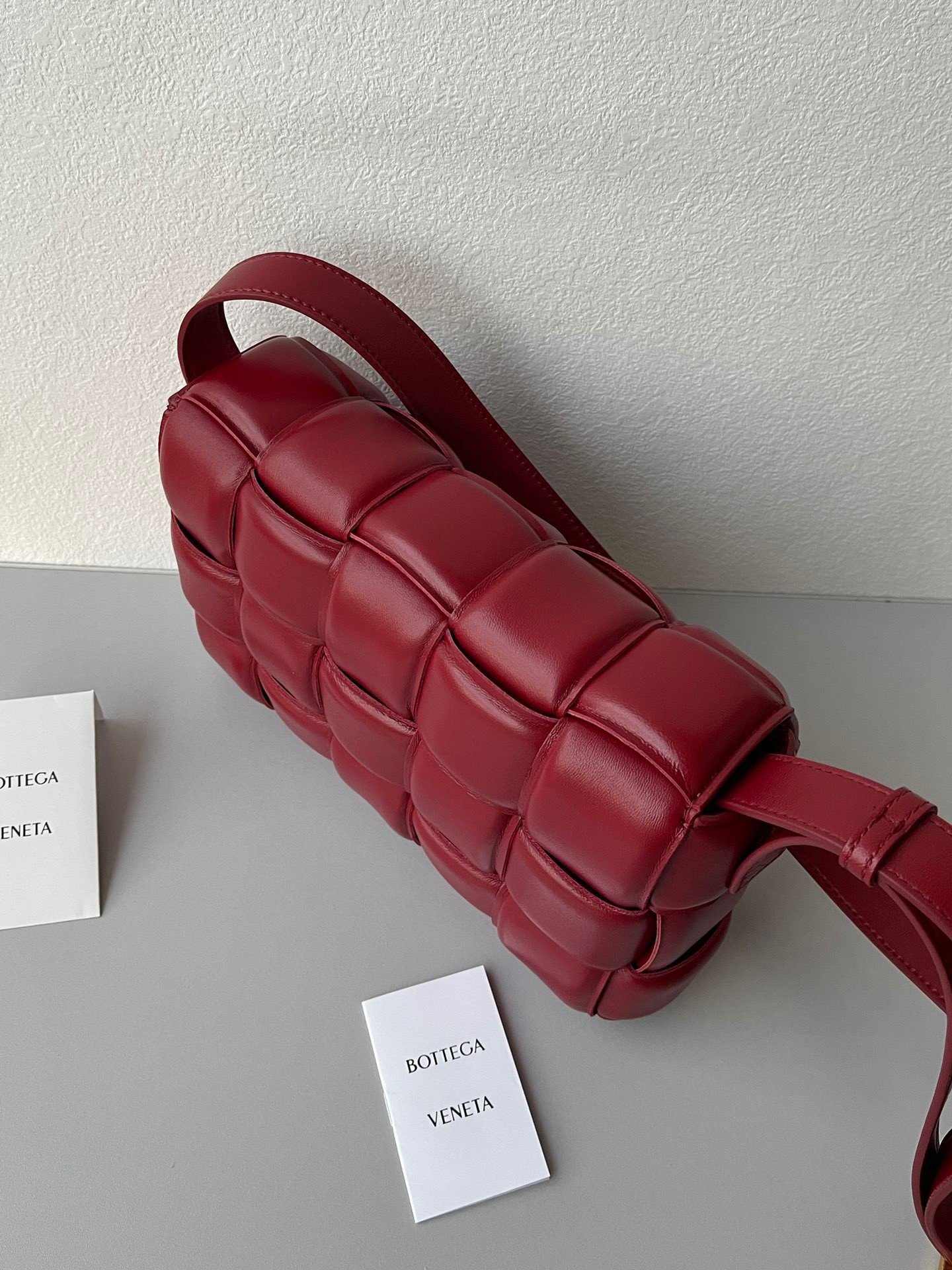 Bottega Veneta Padded Cassette Bag In Dark Red Intrecciato Lambskin