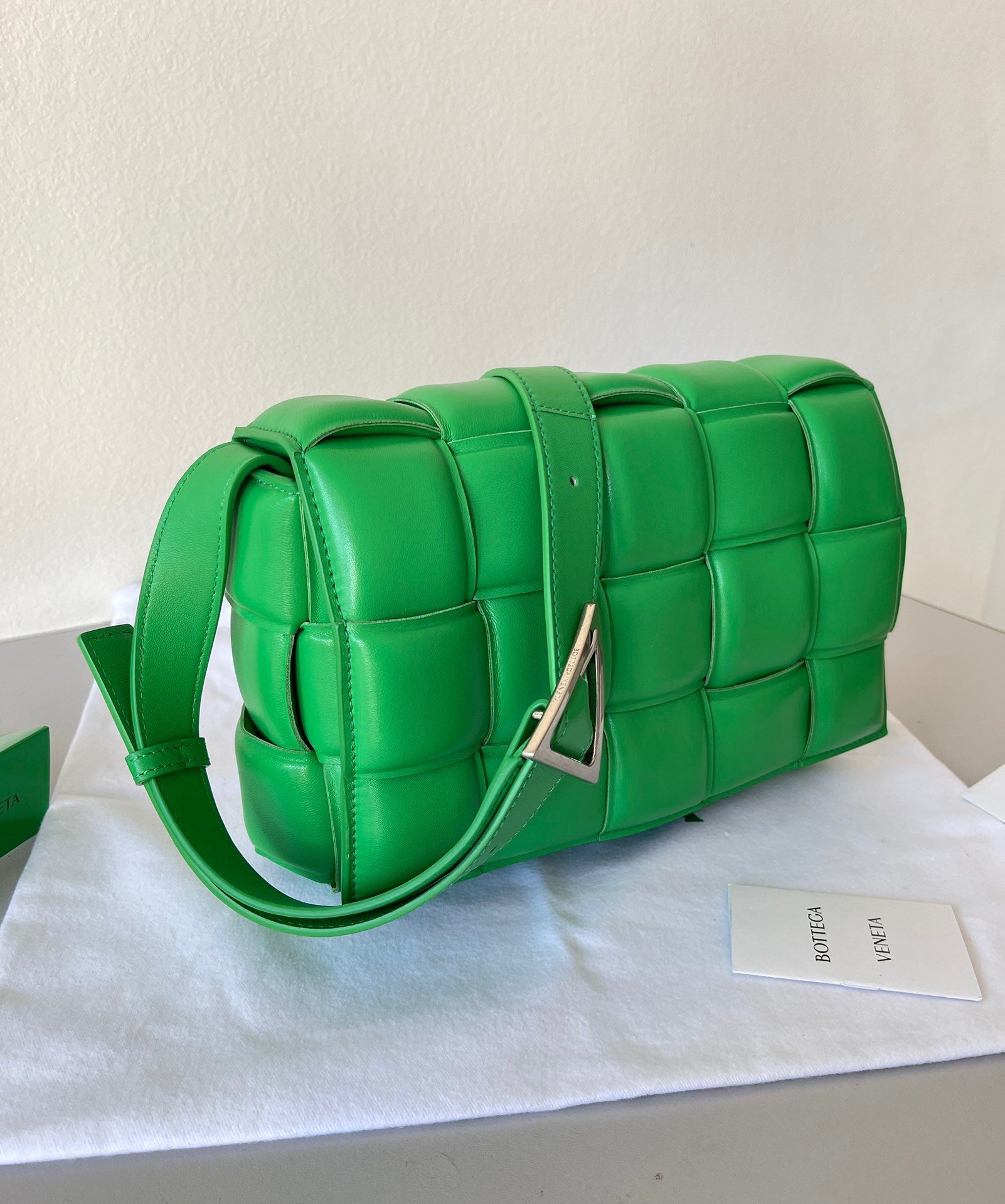 Bottega Veneta Padded Cassette Bag In Parakeet Intrecciato Lambskin