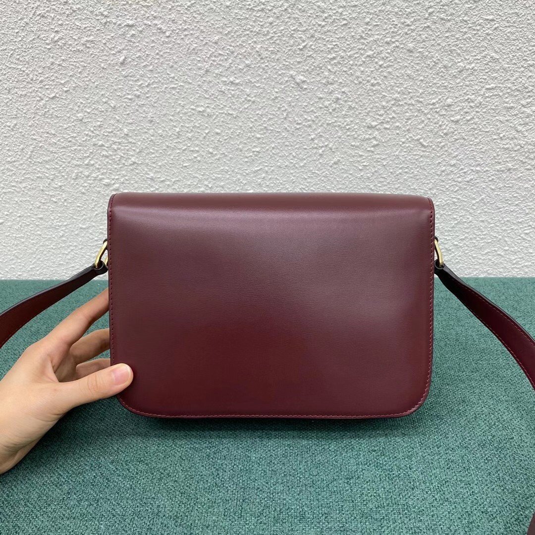 Celine Triomphe Medium Bag In Bordeaux Smooth Calfskin