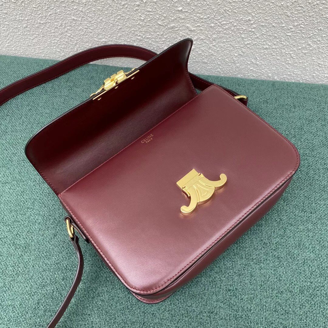 Celine Triomphe Medium Bag In Bordeaux Smooth Calfskin