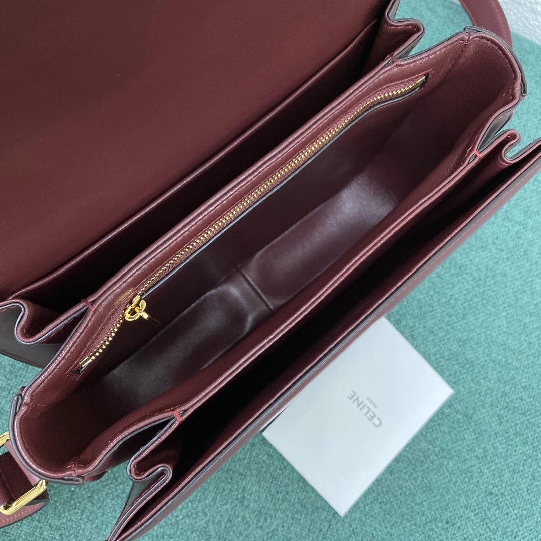 Celine Triomphe Medium Bag In Bordeaux Smooth Calfskin