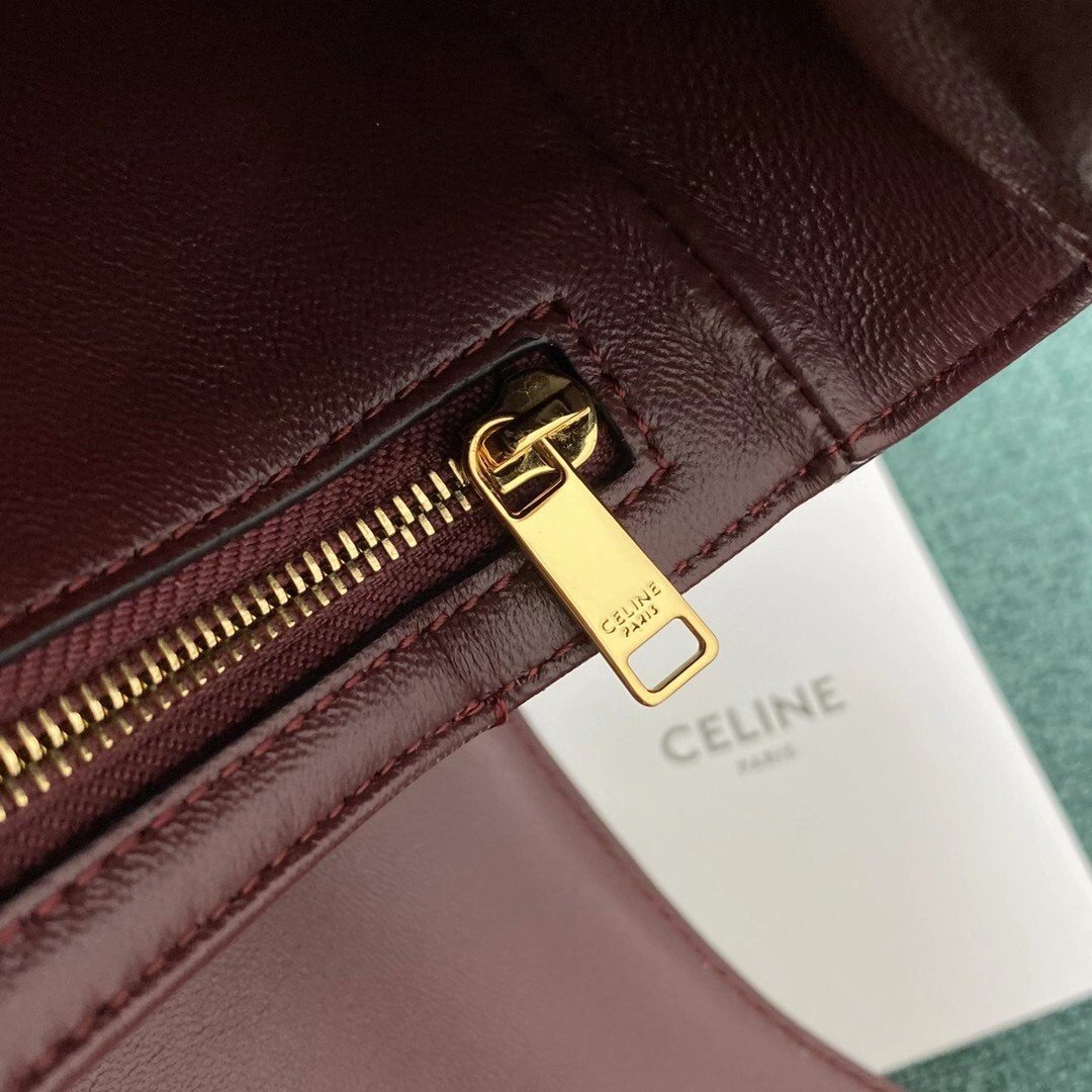 Celine Triomphe Medium Bag In Bordeaux Smooth Calfskin