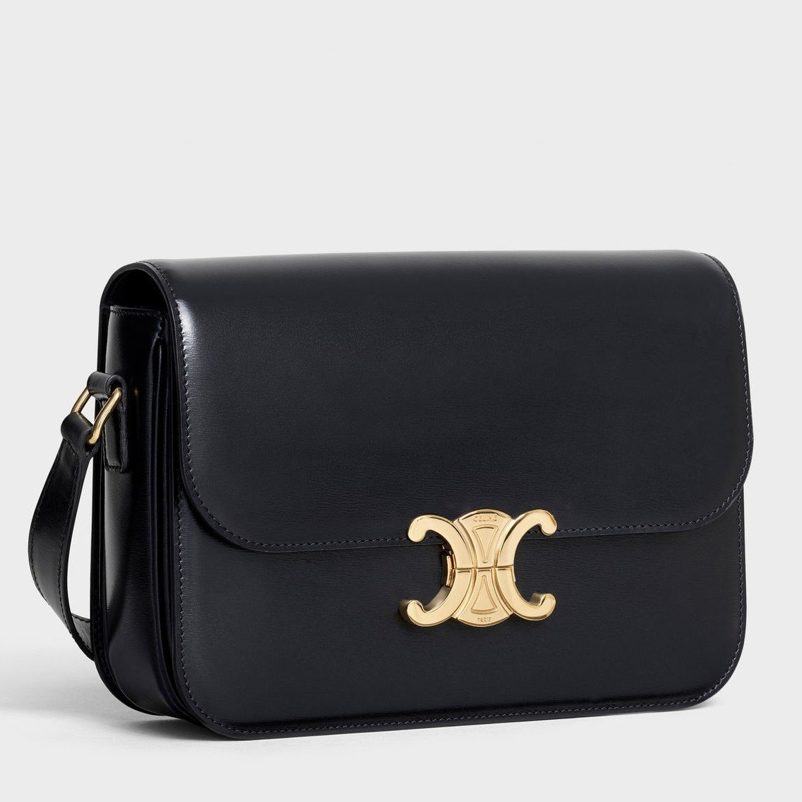 Celine Triomphe Medium Bag In Black Smooth Calfskin