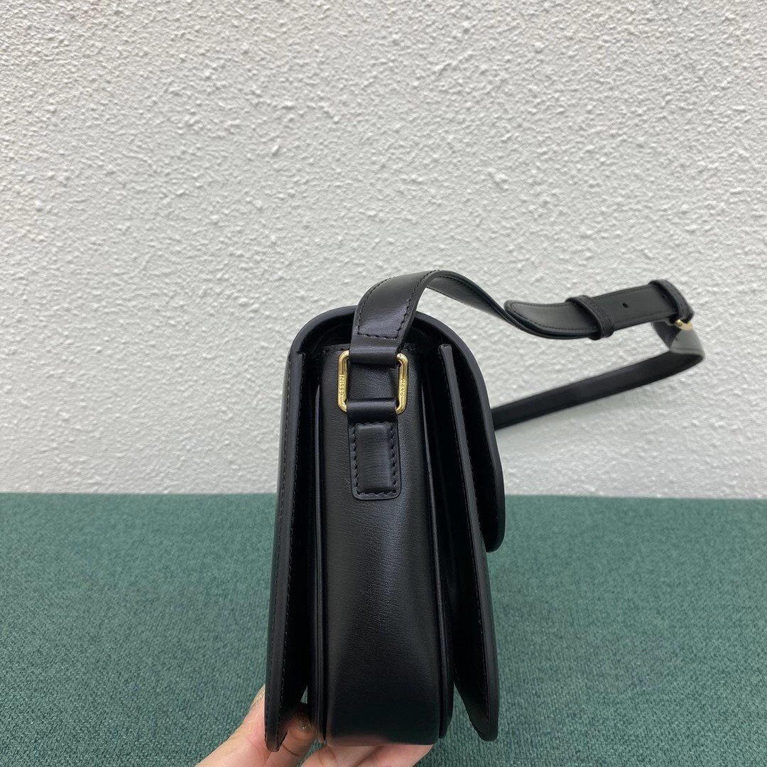 Celine Triomphe Medium Bag In Black Smooth Calfskin