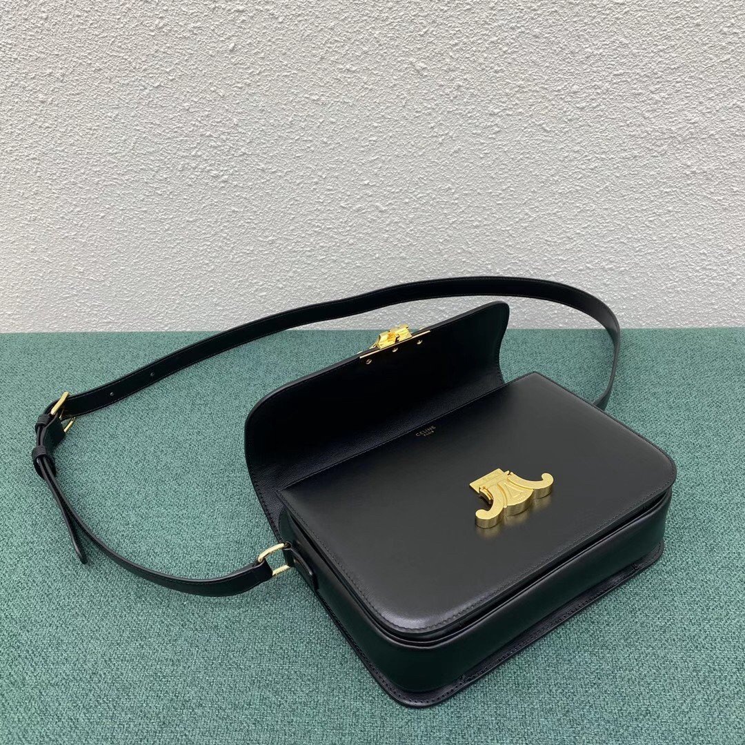 Celine Triomphe Medium Bag In Black Smooth Calfskin