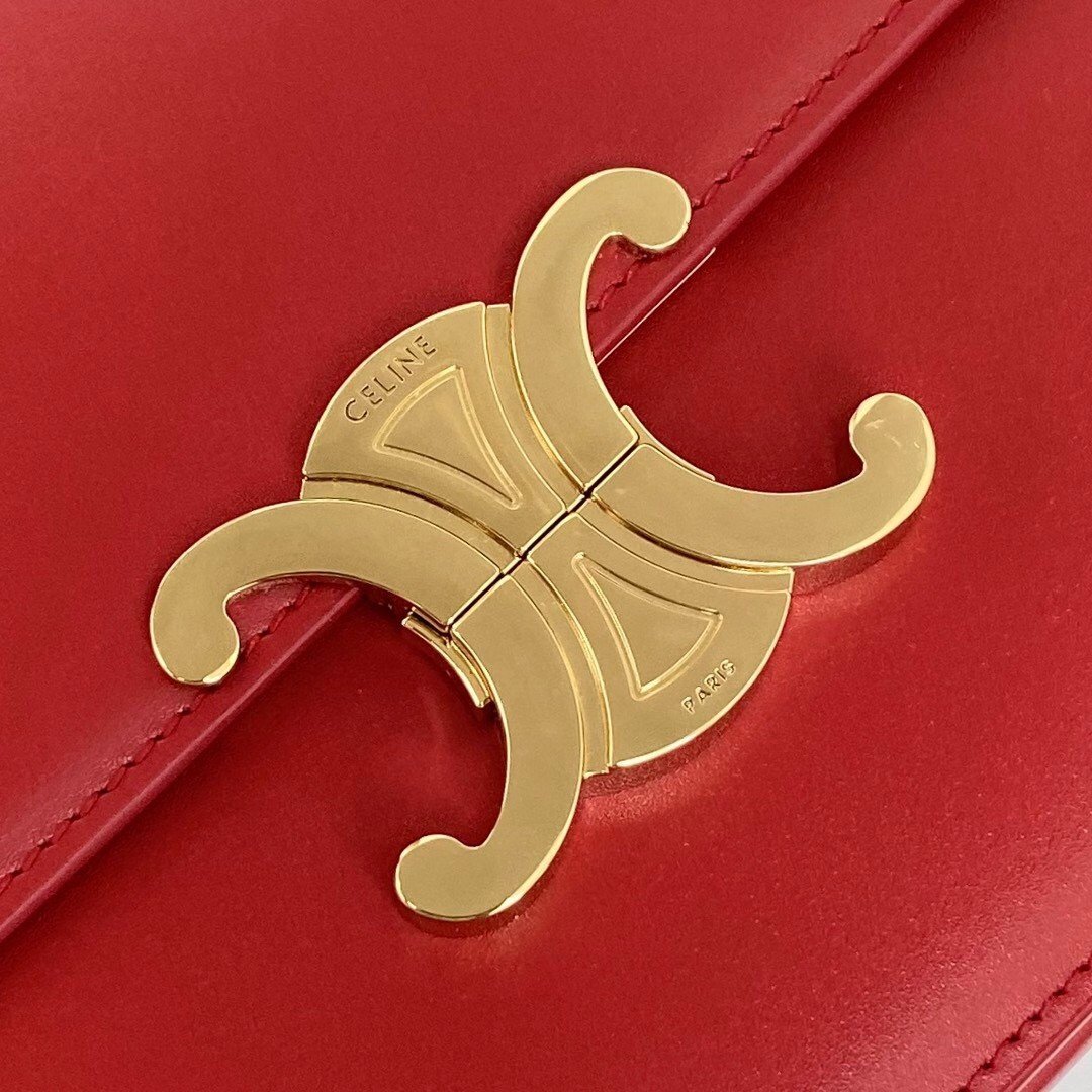 Celine Triomphe Medium Bag In Red Smooth Calfskin