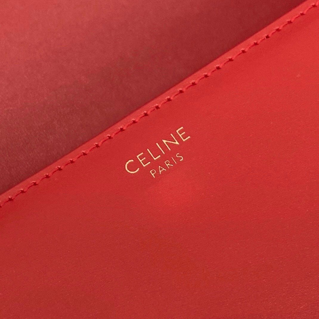 Celine Triomphe Medium Bag In Red Smooth Calfskin