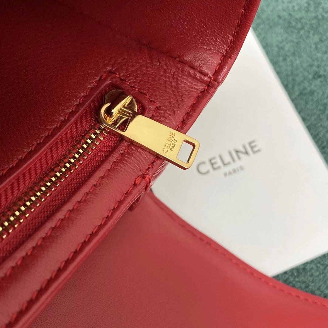 Celine Triomphe Medium Bag In Red Smooth Calfskin