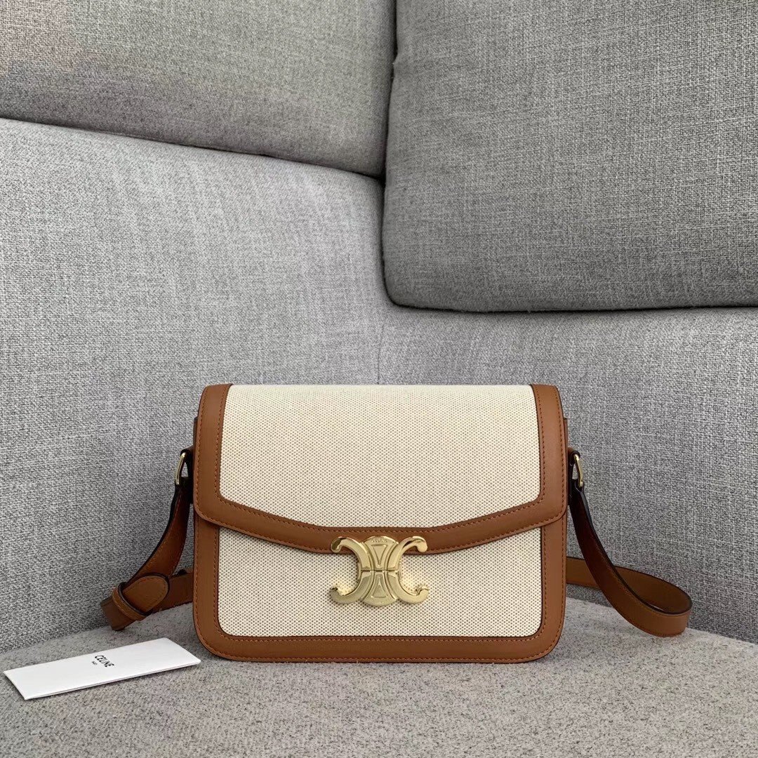 Celine Triomphe Medium Bag In Textile and Calfskin