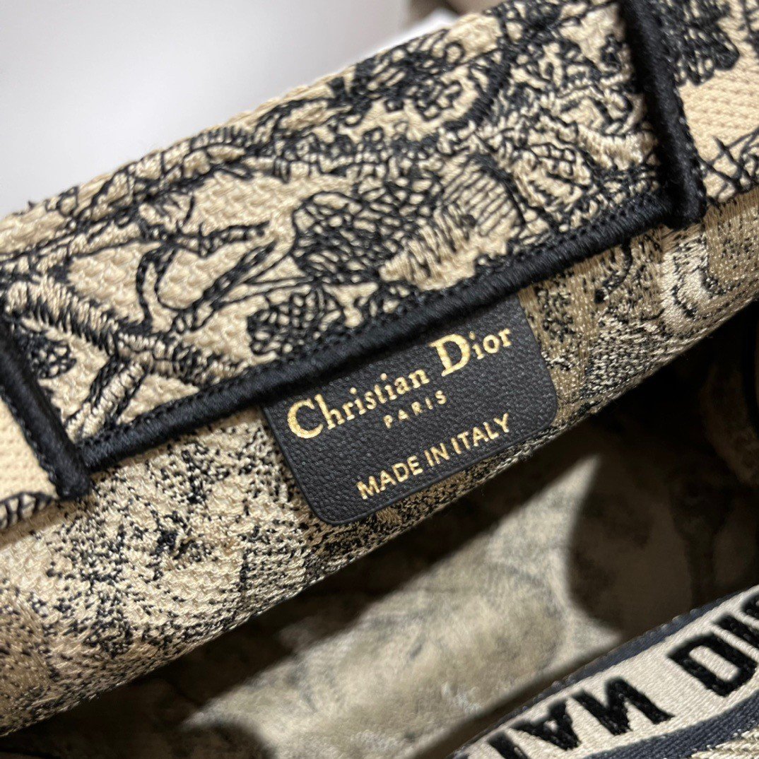 Dior Small Book Tote Bag In Brown Toile de Jouy Embroidery