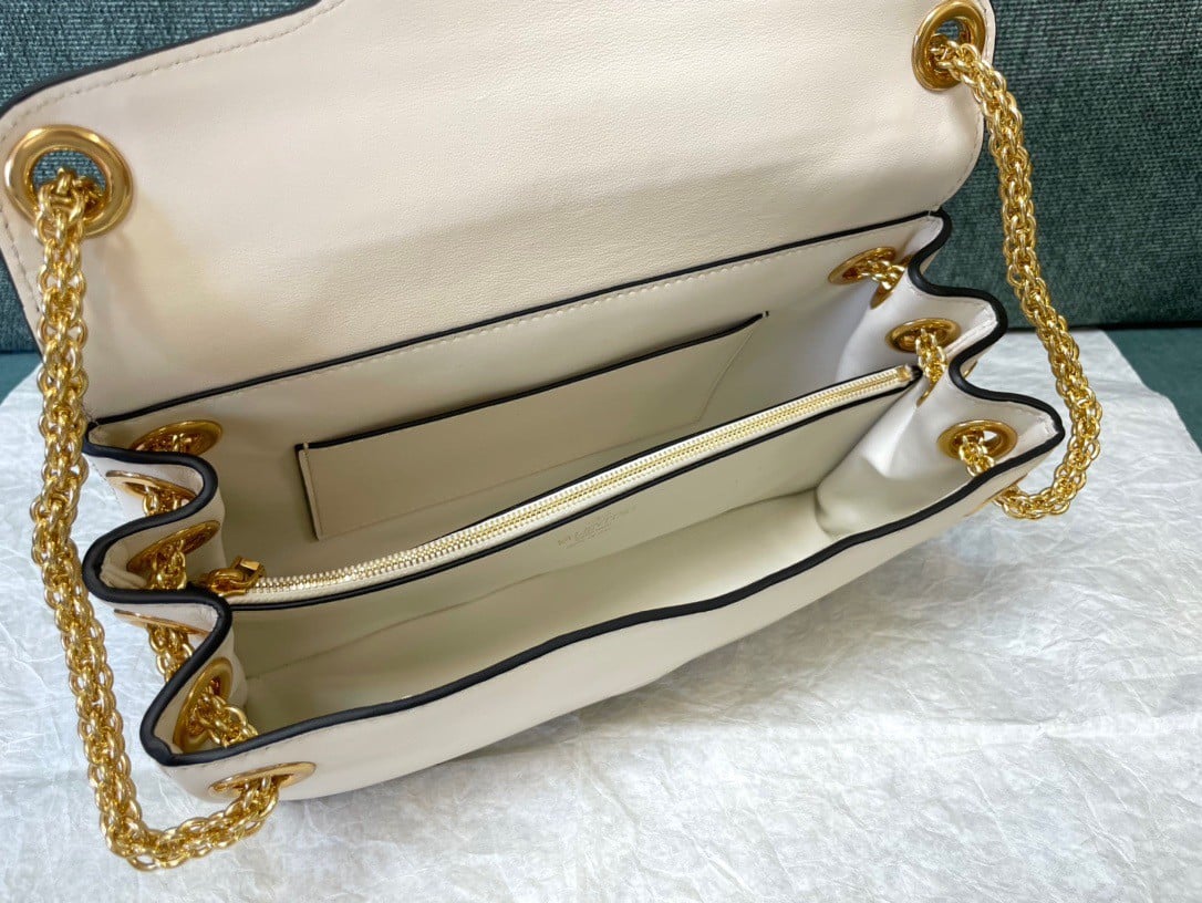 Valentino Stud Sign Shoulder Bag In White Nappa Leather