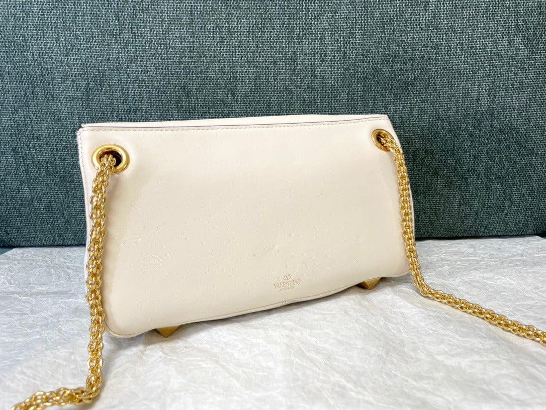 Valentino Stud Sign Shoulder Bag In White Nappa Leather