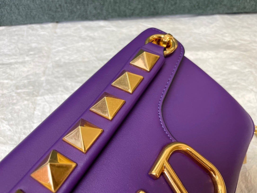 Valentino Stud Sign Shoulder Bag In Purple Nappa Leather