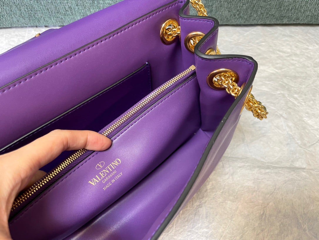 Valentino Stud Sign Shoulder Bag In Purple Nappa Leather