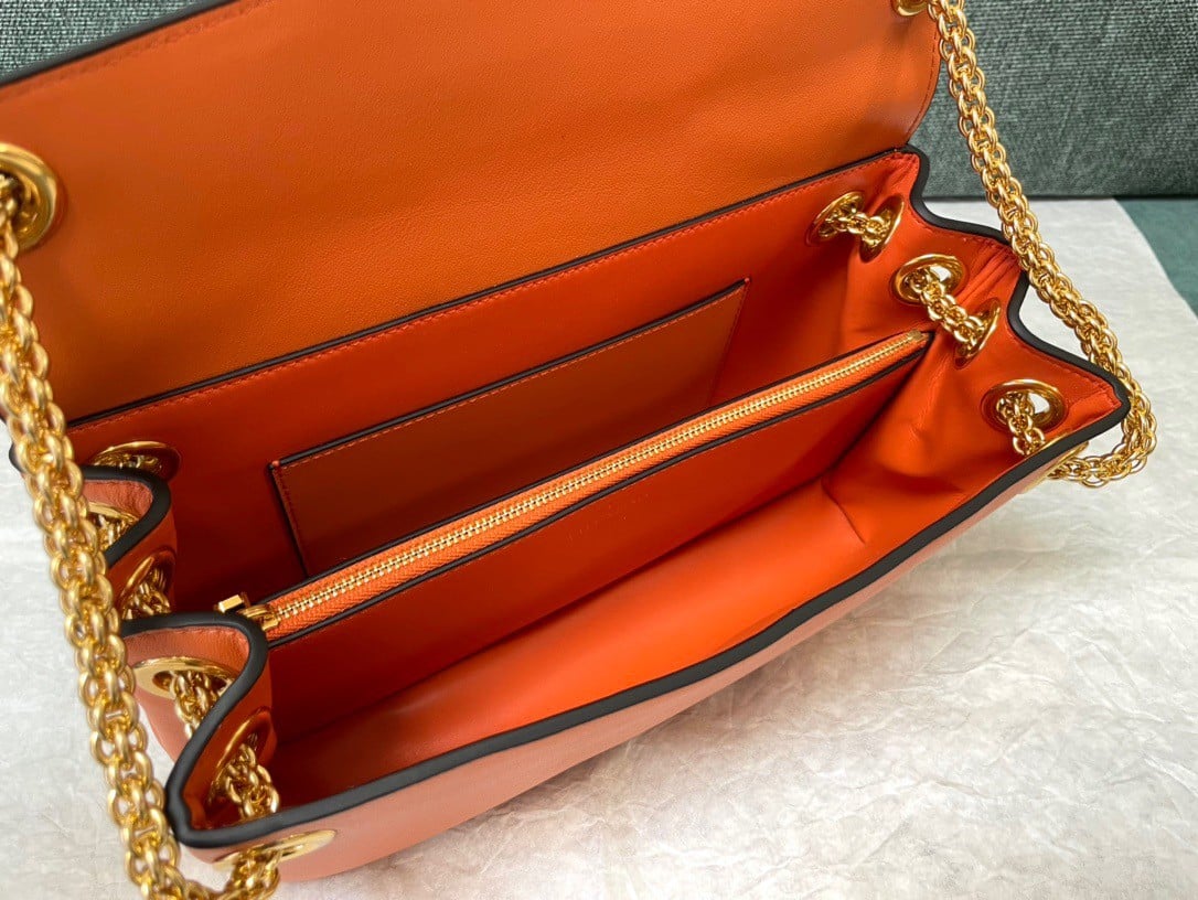 Valentino Stud Sign Shoulder Bag In Orange Nappa Leather