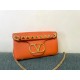 Valentino Stud Sign Shoulder Bag In Orange Nappa Leather