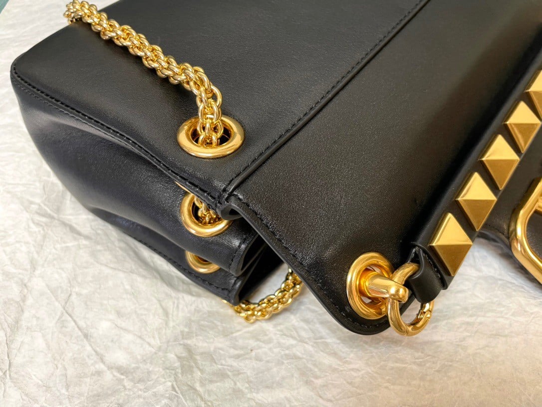 Valentino Stud Sign Shoulder Bag In Black Nappa Leather