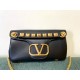 Valentino Stud Sign Shoulder Bag In Black Nappa Leather