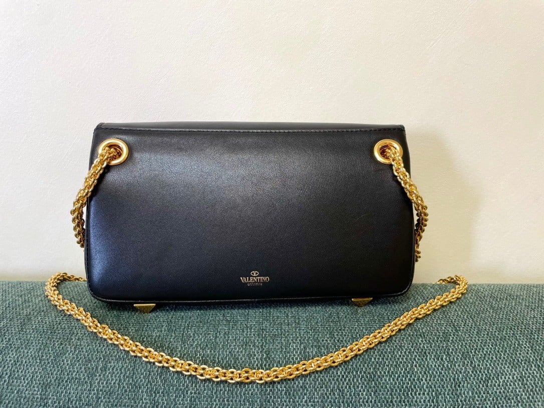 Valentino Stud Sign Shoulder Bag In Black Nappa Leather