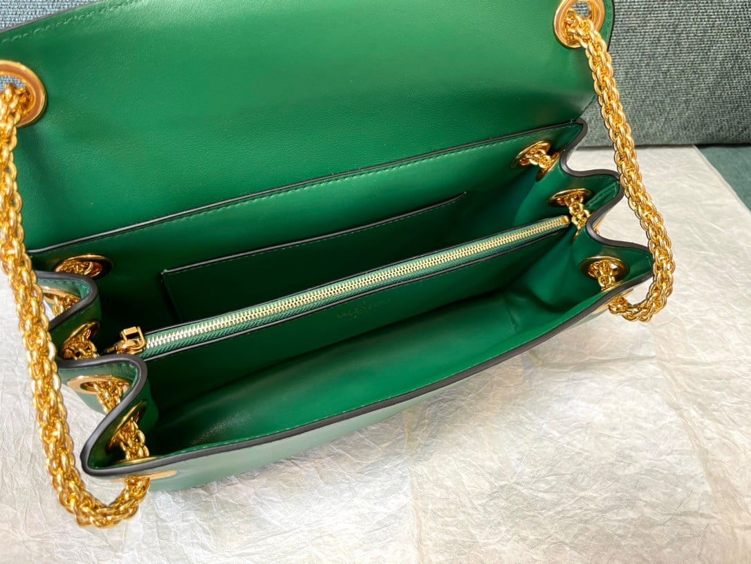 Valentino Stud Sign Shoulder Bag In Green Nappa Leather