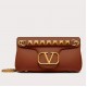 Valentino Stud Sign Shoulder Bag In Brown Nappa Leather