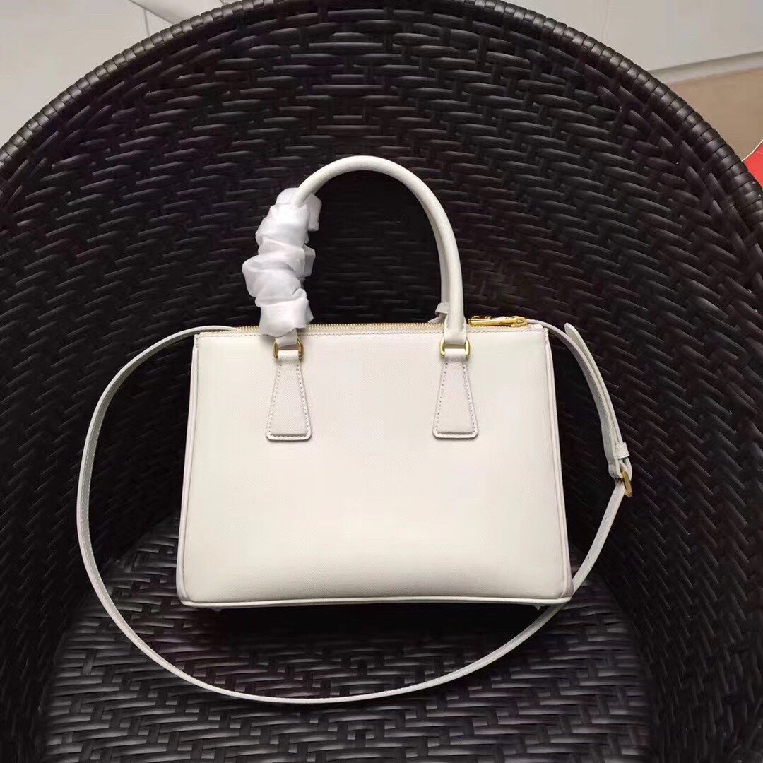 Prada Galleria Medium Bag In White Saffiano Leather