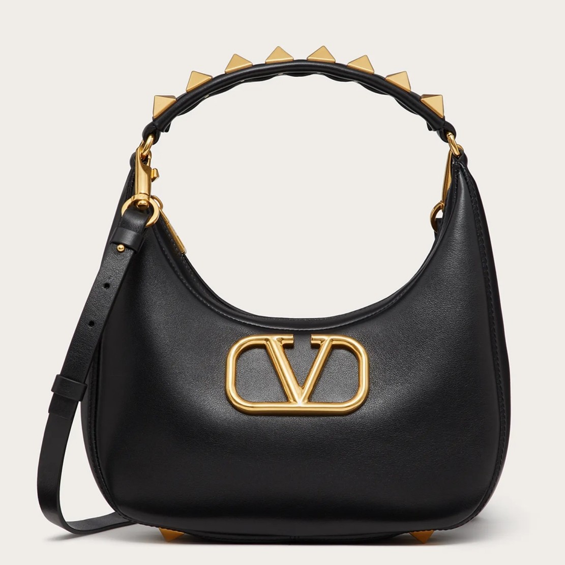 Valentino Stud Sign Hobo Bag In Black Calfskin