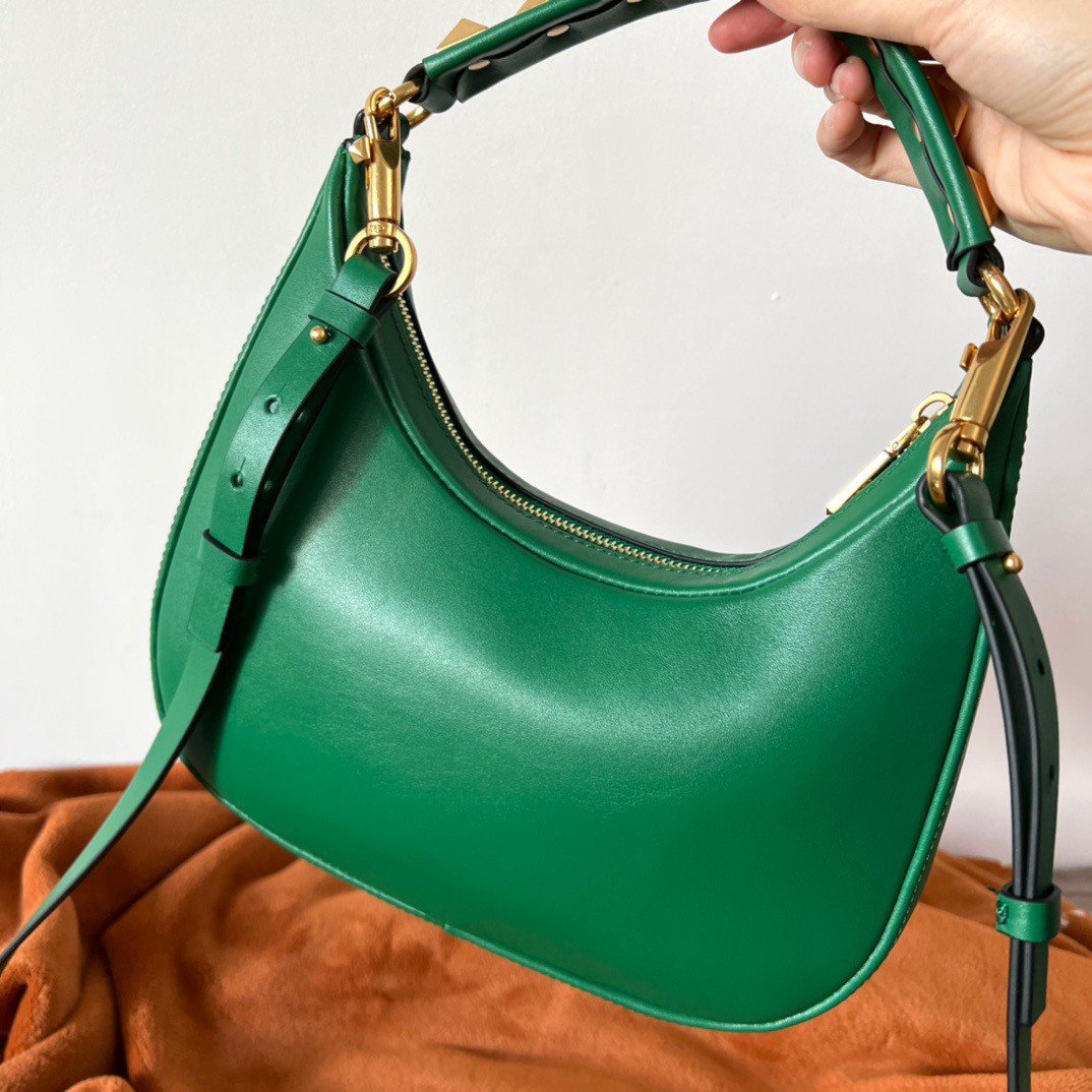 Valentino Stud Sign Hobo Bag In Green Calfskin