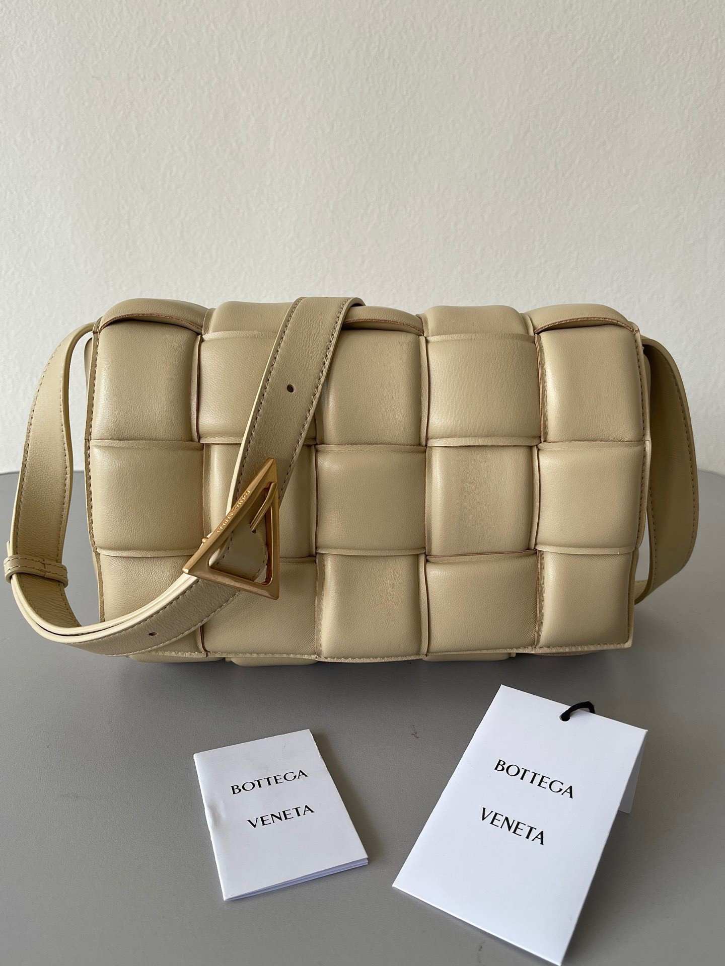 Bottega Veneta Padded Cassette Bag In Porridge Intrecciato Lambskin