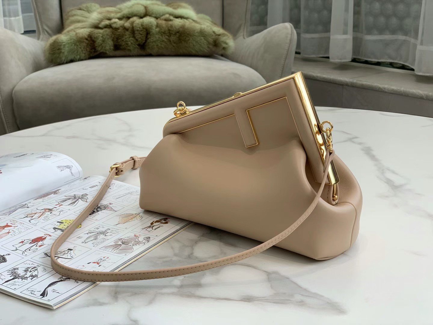 Fendi First Small Bag In Beige Nappa Leather