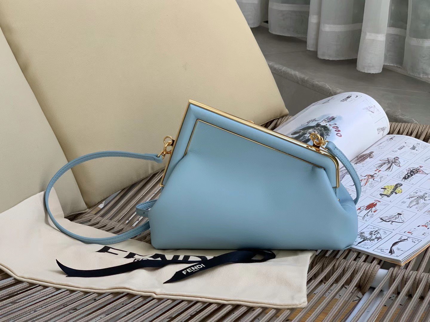 Fendi First Small Bag In Light Blue Nappa Leather