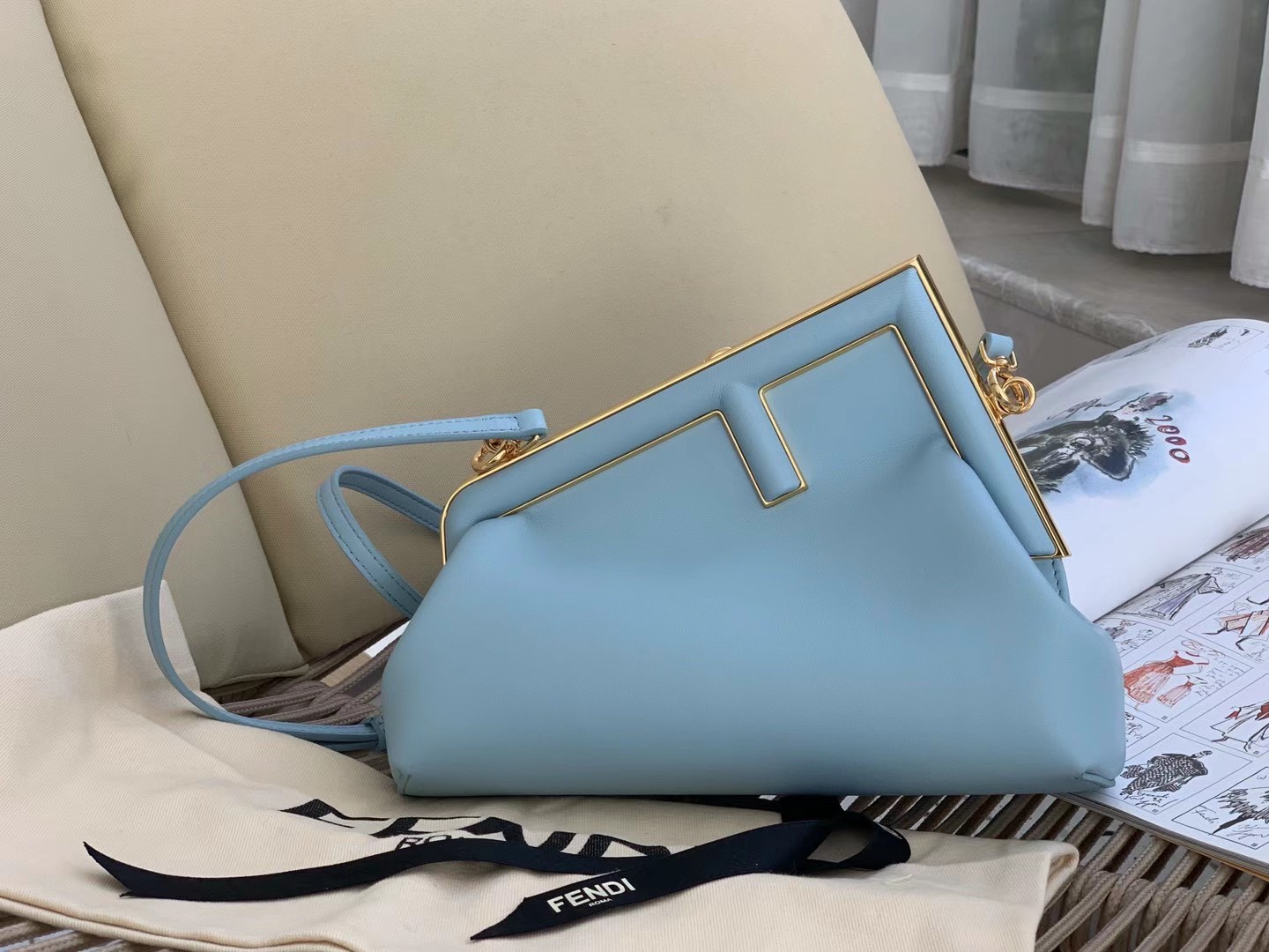 Fendi First Small Bag In Light Blue Nappa Leather