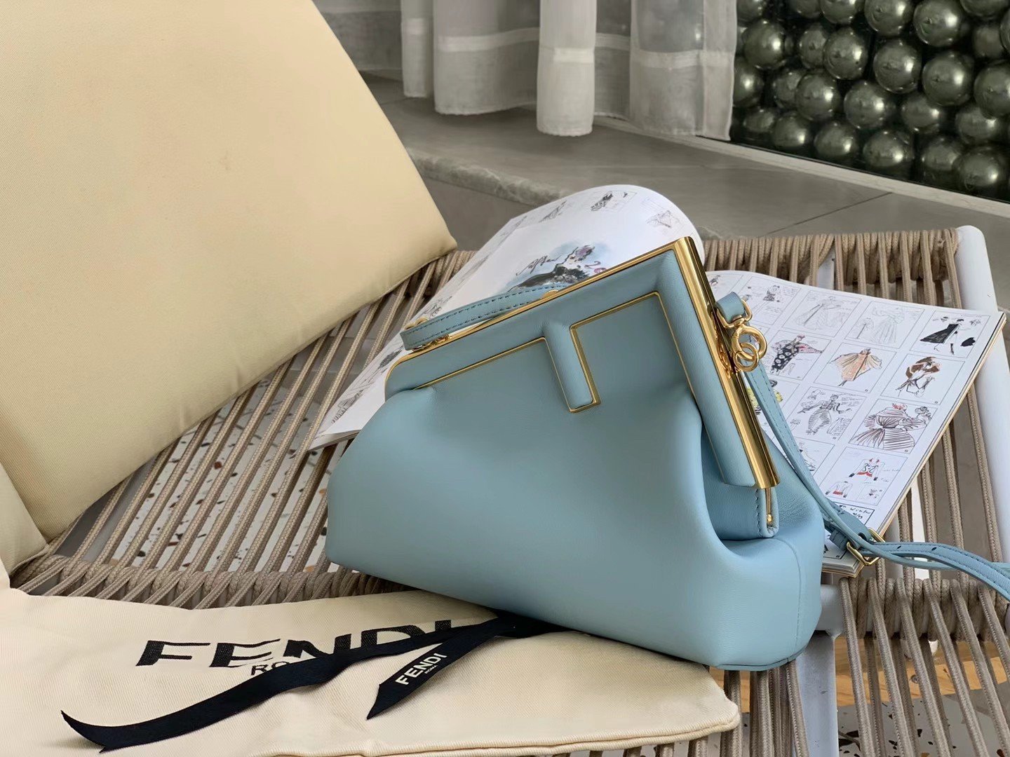 Fendi First Small Bag In Light Blue Nappa Leather