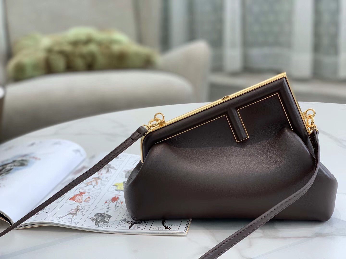 Fendi First Small Bag In Dark Brown Nappa Leather